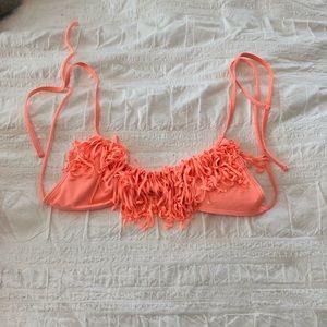 Neon coral fringe bikini top